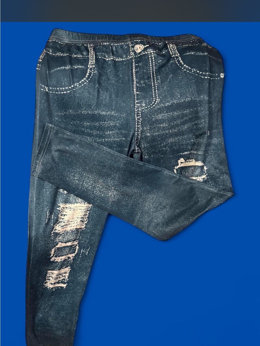 Women’s Faux “Distressed, Denim Look” Leggings w/Faux “Looking” Pockets BNWOT